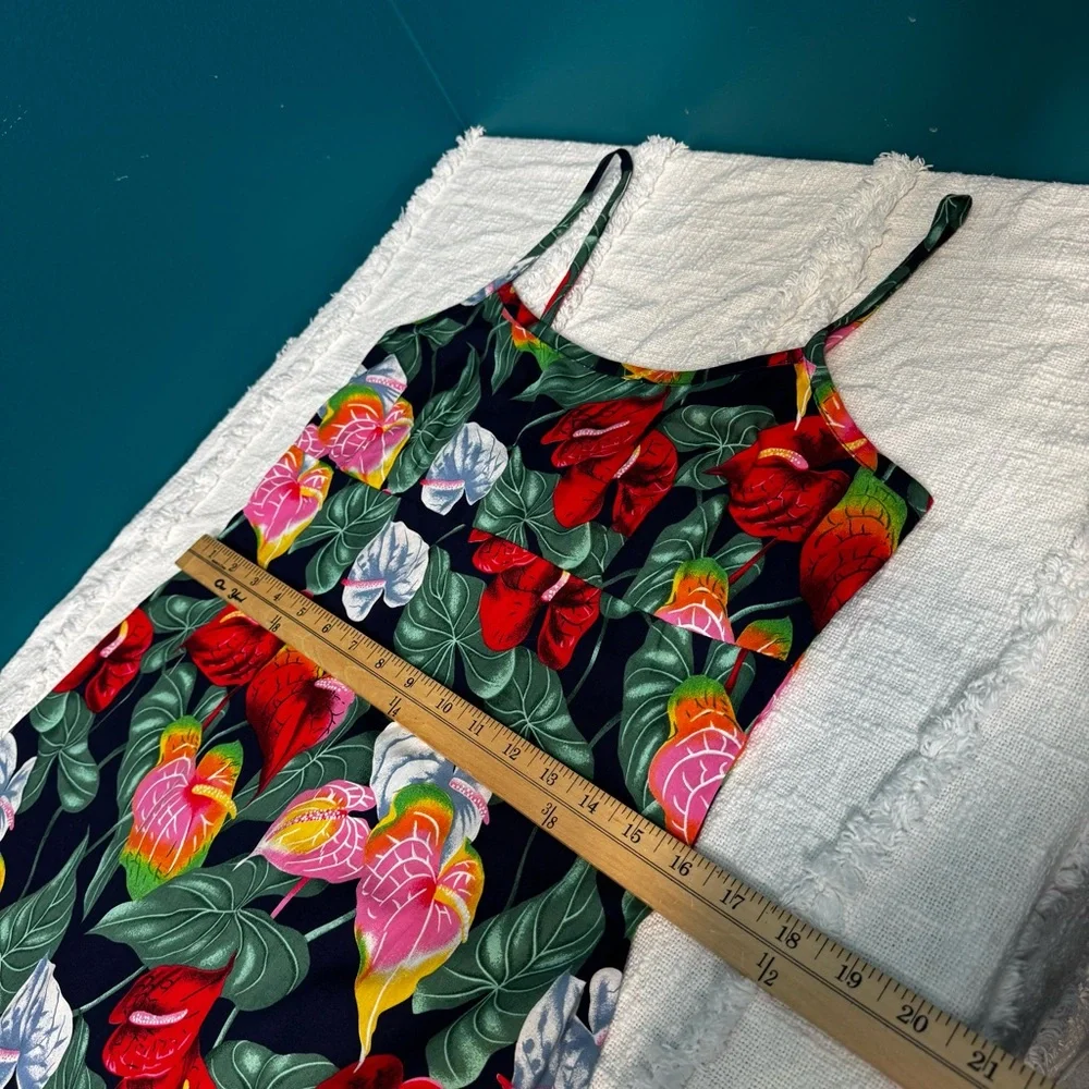 Vintage 90s Hawaiian Y.L.T.E Floral Spaghetti Strap Mini Dress Tropical Leaf - Picture 9 of 10